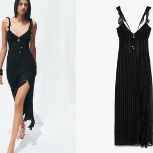 Zara Elegant Black Striped Maxi Dress